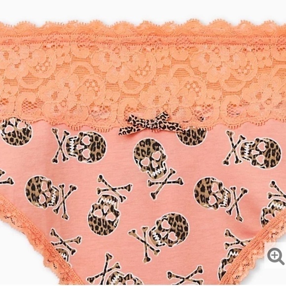 Torrid Wide Lace Thong Orange Cheetah Skull Cotton Panties 3X NEW Plus Size - Picture 3 of 7